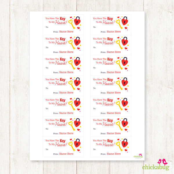 Lock and Key Valentine's Day Gift Labels