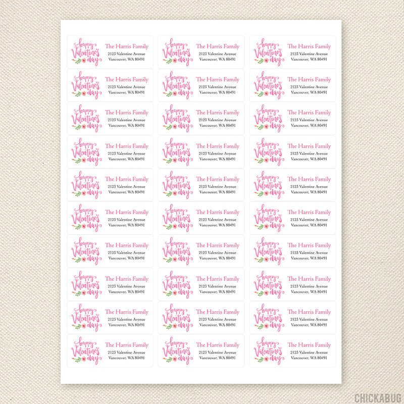 Pink Happy Valentine's Day Address Labels