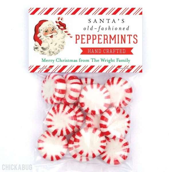 Santa's Old-Fashioned Peppermints Christmas Paper Tags and Bags