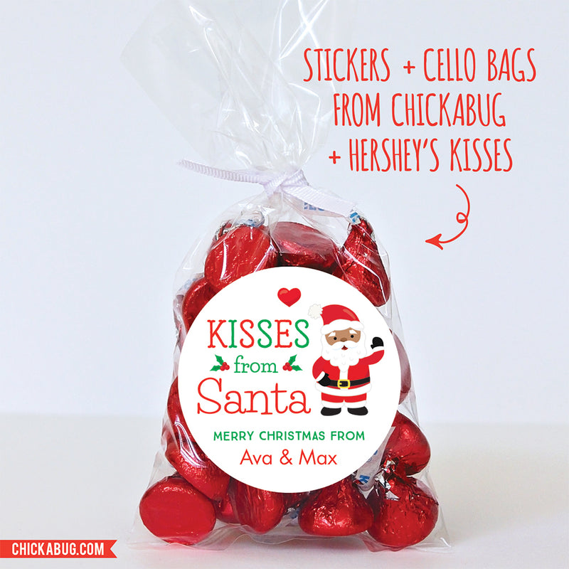 Kisses from Santa Christmas Labels - African-American Santa