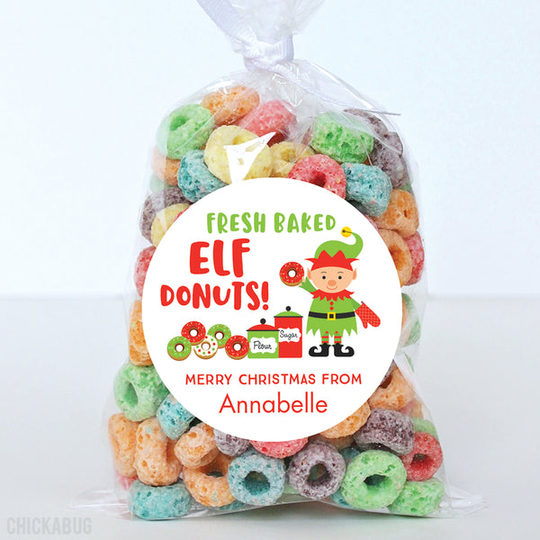 Elf Donuts Christmas Labels