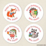 Happy Holidays Stickers - Festive Animals