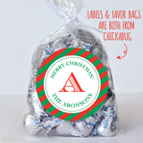 Red and Green Stripe Monogrammed Christmas Labels