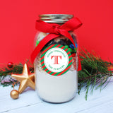 Red and Green Stripe Monogrammed Christmas Labels