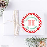 Red Polka Dot Monogrammed Christmas Stickers