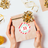 Candy Cane Pattern Monogrammed Christmas Stickers