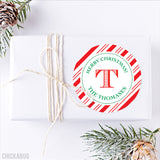 Candy Cane Pattern Monogrammed Christmas Stickers
