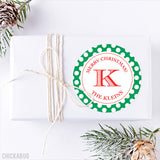 Green Polka Dot Monogrammed Christmas Stickers