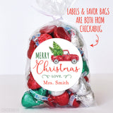 Red Truck with Tree Christmas Gift Labels