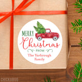 Red Truck with Tree Christmas Gift Labels