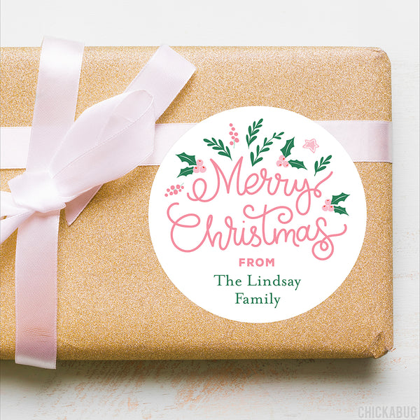 Pink Merry Christmas Gift Labels