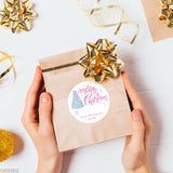 Pink Merry Christmas Tree Gift Labels