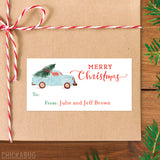 Blue Vintage Truck Christmas Gift Labels