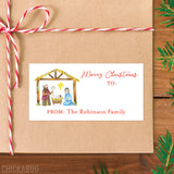 Watercolor Nativity Scene Christmas Gift Labels