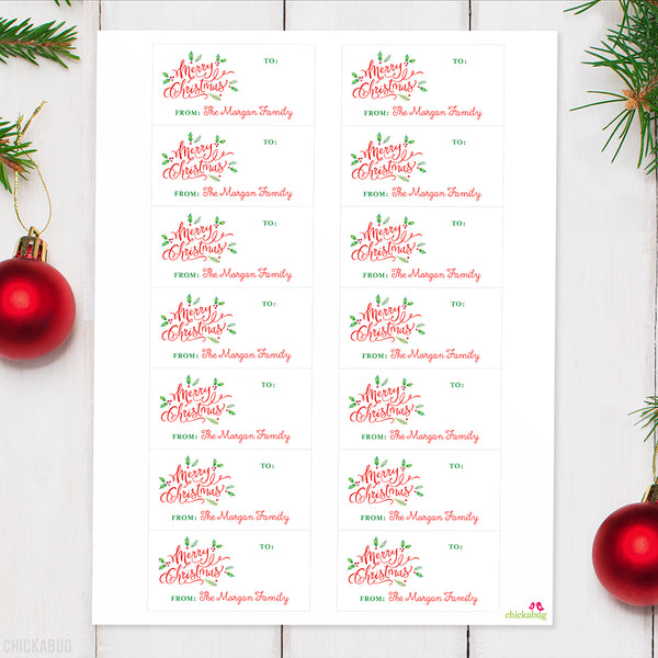 Calligraphy and Holly Christmas Gift Labels