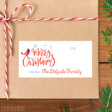 Watercolor Cardinal Merry Christmas Gift Labels
