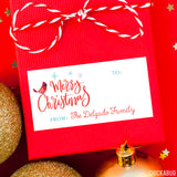 Watercolor Cardinal Merry Christmas Gift Labels