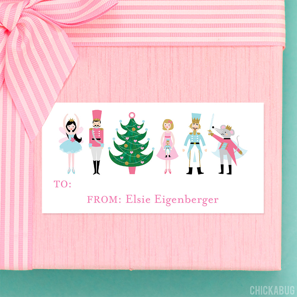 Lady Jayne Nutcracker Christmas Gift Tags – 16 Count, 4 Designs, Pink & Green, 2x4 Inches