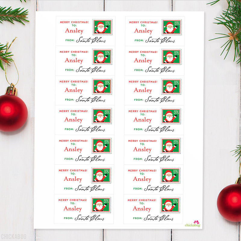 To Child From Santa Christmas Gift Labels - Postage Stamp