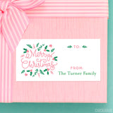 Handwritten Pink Holly Merry Christmas Gift Labels