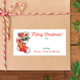 Watercolor Stocking Christmas Gift Labels