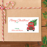 Vintage Red Truck and Tree Christmas Gift Labels