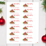 Merry Red Barn Christmas Gift Labels