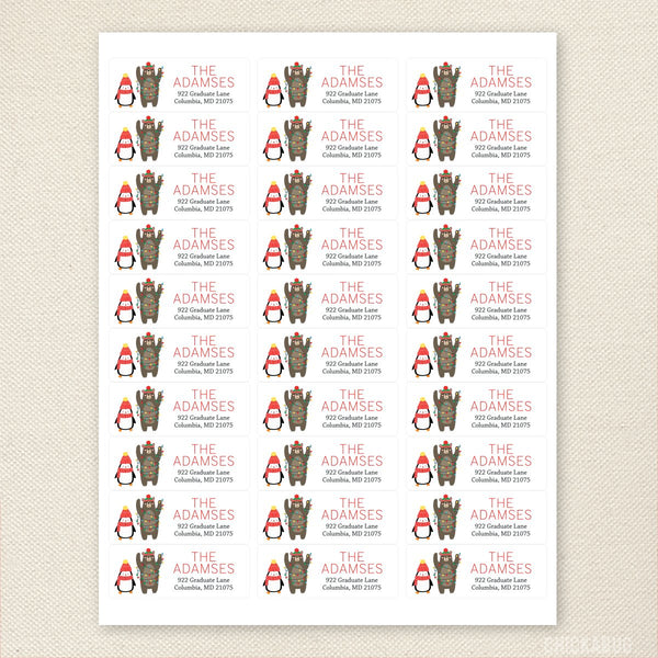 Penguin and Bear Christmas Address Labels