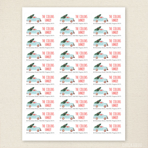 Watercolor Christmas Truck Address Labels