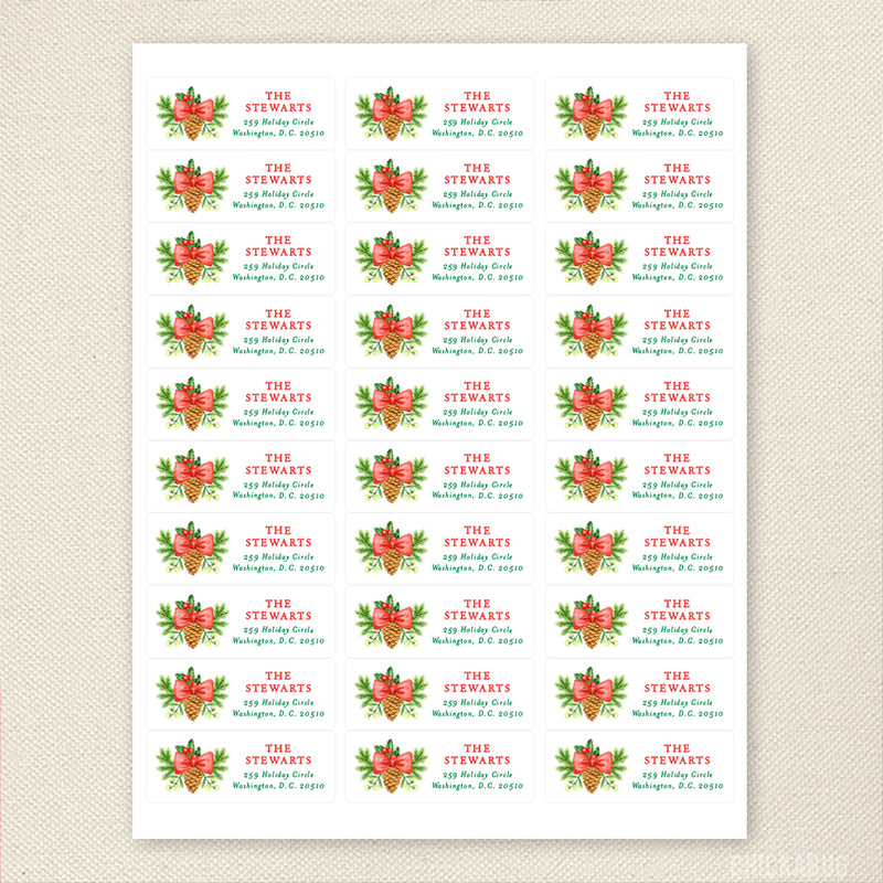 Christmas Pinecone and Holly Address Labels
