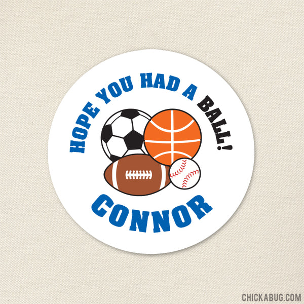 Blue Sports Party Favor Stickers