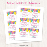 Pink Birthday Balloons Gift Labels