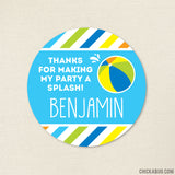 Blue & Orange Pool Party Favor Stickers