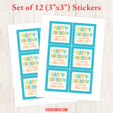 Aqua "Happy Birthday" Birthday Gift Labels