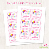 Pink Balloons Birthday Gift Labels