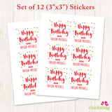 Red Confetti Birthday Gift Labels