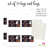 Ghost and Pumpkin "Happy Halloween" Paper Tags and Bags - Black