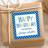 "Happy Hanukkah" Polka Dots Personalized Gift Stickers