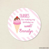 Pink Ice Cream Party Favor Stickers