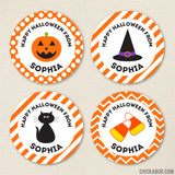 Patterned Halloween Stickers (Pumpkin, Hat, Cat & Candy Corn)