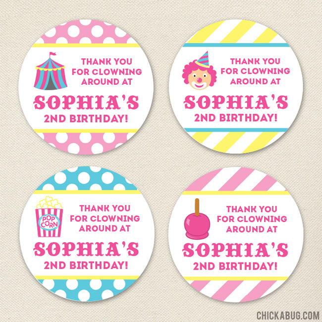 Pink Carnival Party Favor Stickers – Chickabug for Free Printable Candyland Cupcake Toppers