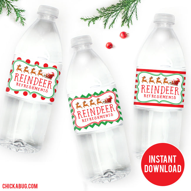 Merry Christmas Reindeer Pattern Water Bottle