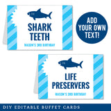 Shark Party Table Tent Cards (EDITABLE INSTANT DOWNLOAD)