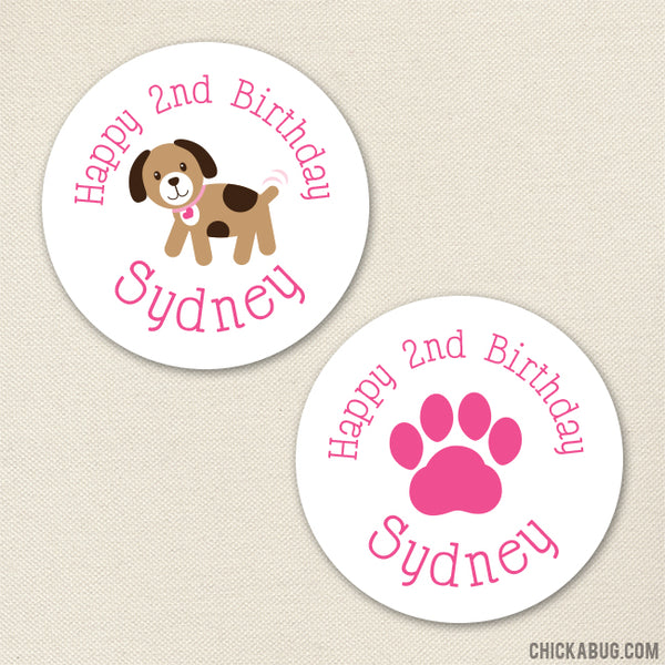 Pink Puppy Birthday Stickers