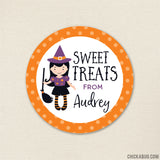 "Sweet Treats" Witch with Broom Halloween Stickers
