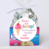 Pink "Here's the Scoop" Teacher Appreciation Stickers