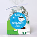 Blue "Thanks a Latte" Appreciation Stickers