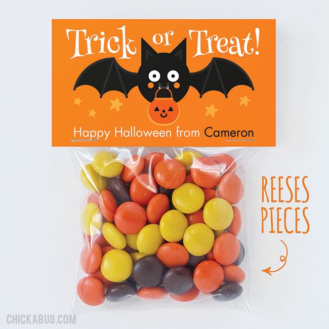 Cute Bat "Trick or Treat" Halloween Paper Tags and Bags