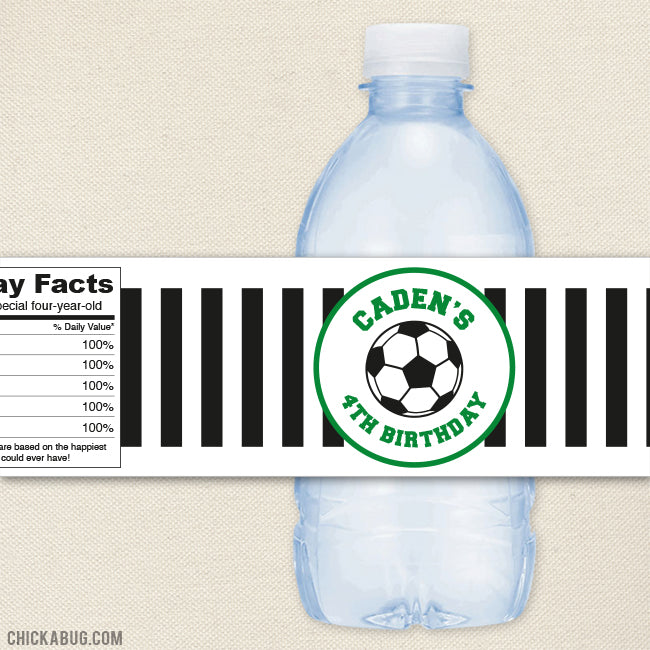 Soccer Water Bottle Labels. Sports Party Labels. Printable 