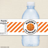 Basketball Birthday Party Water Labels